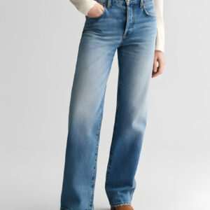 denim jeans cut in a straight-leg silhouette with a mid-rise waist